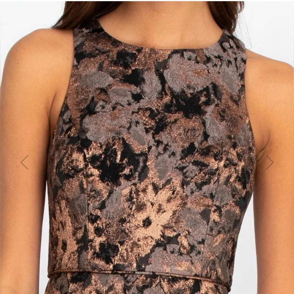 JOHNNY WAS Bronze Metallic Jacquard Sleeveless Pleated Maxi Dress Ball Gown